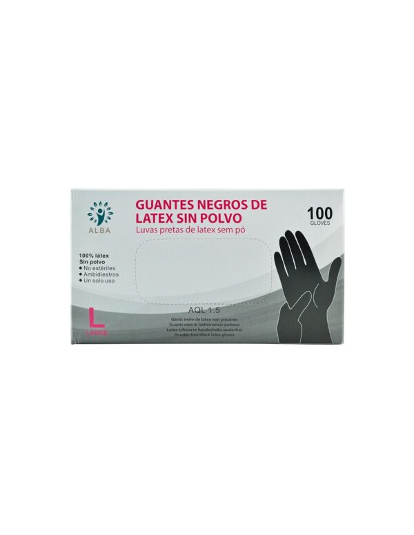 Guantes de látex negro sin polvo xs (100u) alba - Imagen 2